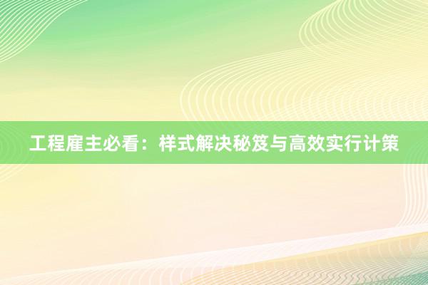 工程雇主必看：样式解决秘笈与高效实行计策